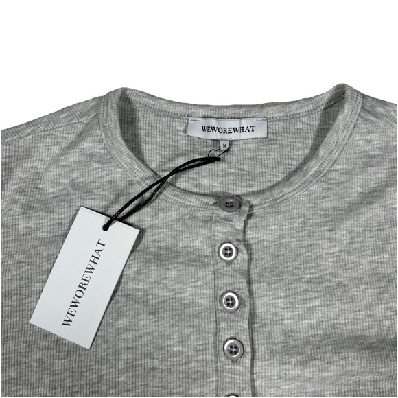 We Wore What Crew Neck Henley Bodysuit Rib Heather‎ Grey Size Medium Ribbed NWT - Picture 3 of 4